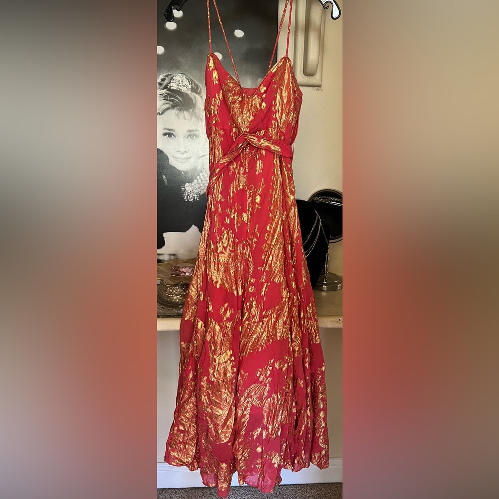 Diane Von Furstenberg Orange and Gold Maxi Dress